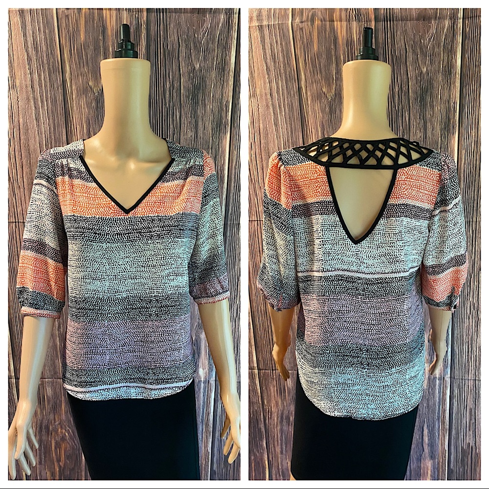 BCX sz XS black white & pink boho polka dot pattern boho business casual